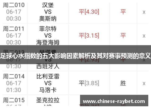 足球心水指数的五大影响因素解析及其对赛事预测的意义